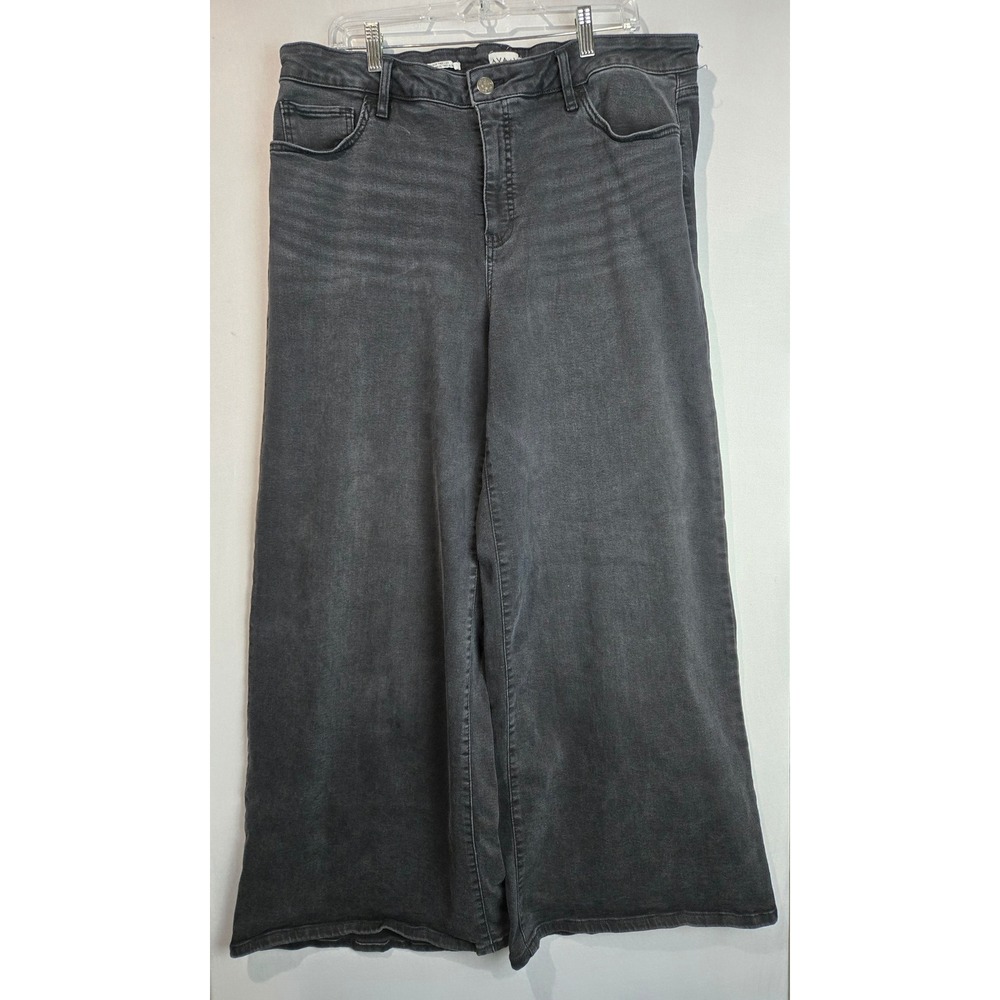 Ava & Viv Womens 18 High Rise Wide Leg Jeans Washed Black Denim Pants